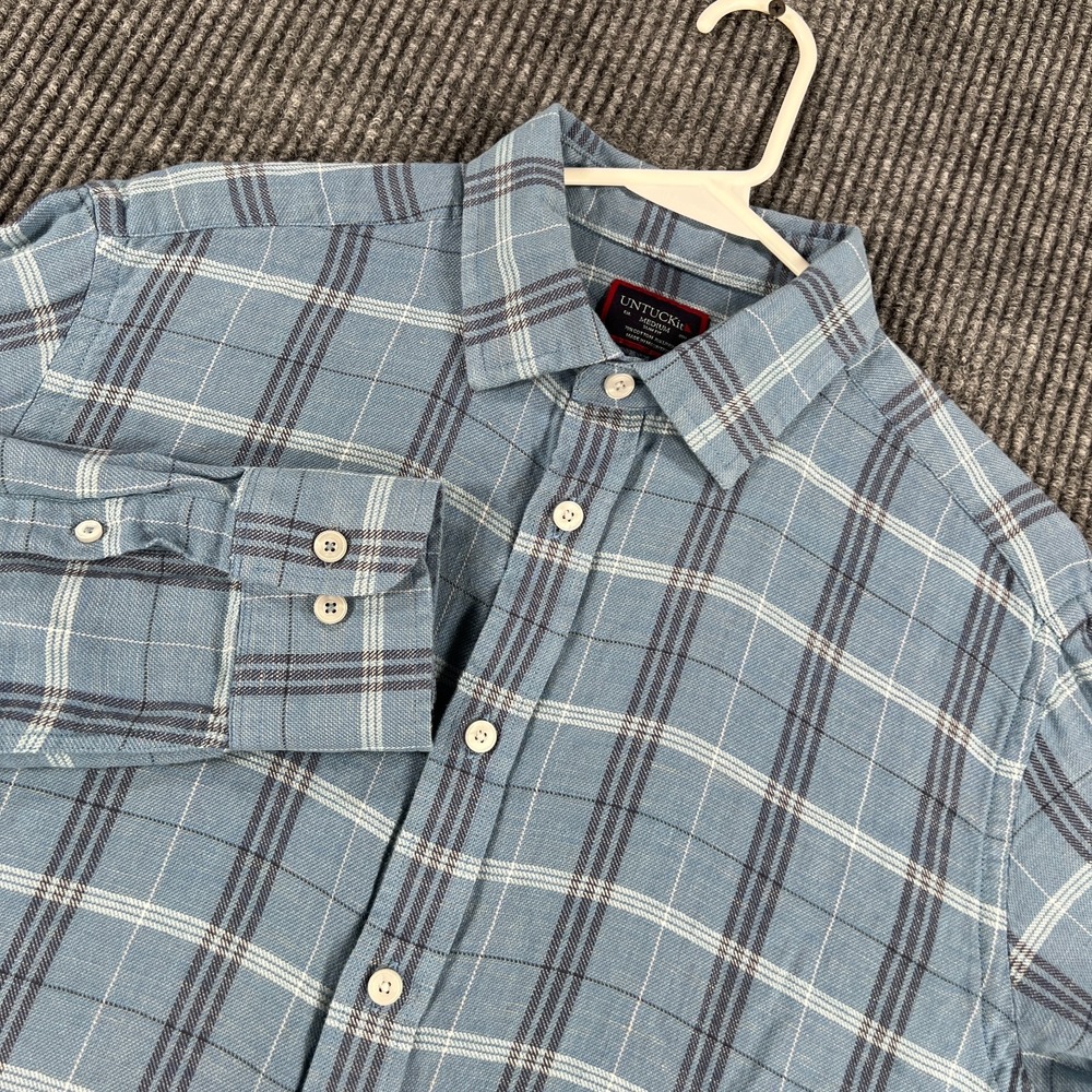 UNTUCKit Shirt Mens Medium Blue Plaid Long Sleeve Button Up Casual Soft Comfort